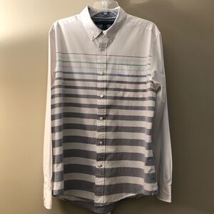 Tommy Hilfiger Men's White and Gray Striped Shirt
Size L